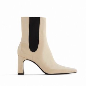 NWOT ZARA Heeled Ankle Boot W Side Goring OFF WHITE